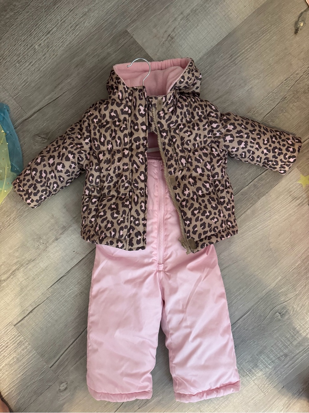 12 month Baby girl snow bib with leopard jacket